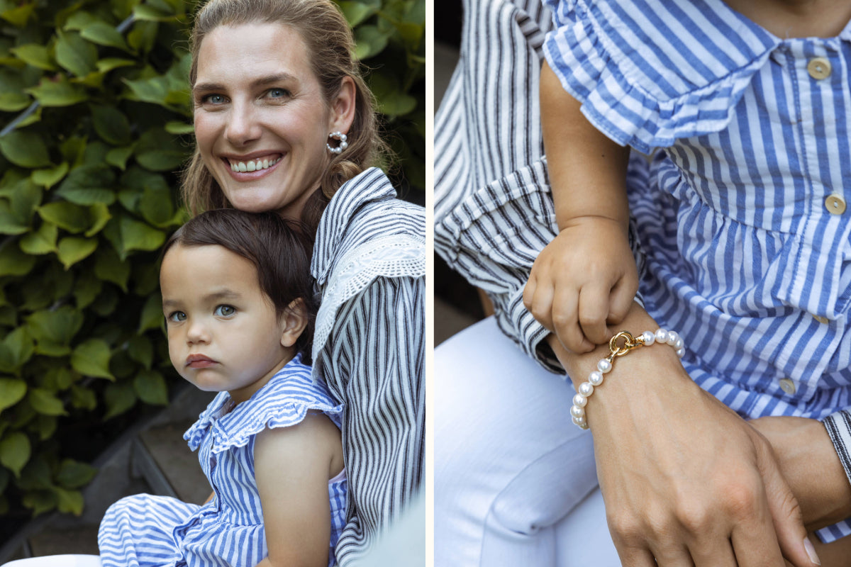 woman and child in striped blouse smiling